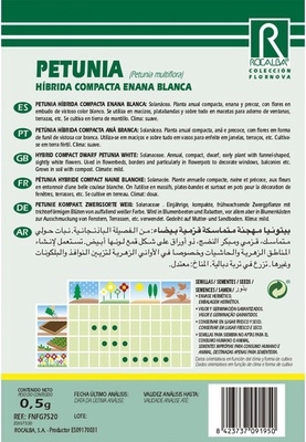 Semilla Petunia Hibrida Compacta Enana, blanca